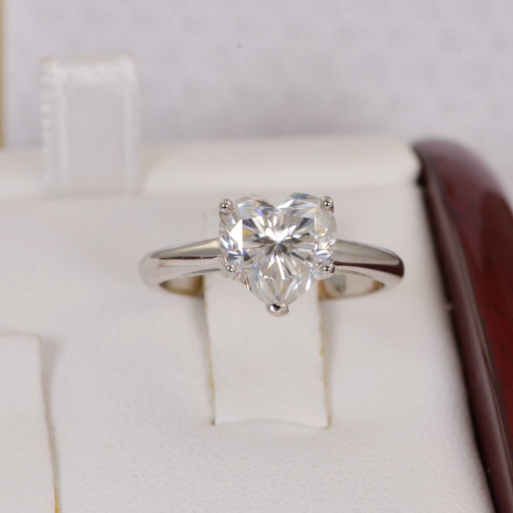 Certified Moissanite 2ct Heart Engagement Ring 925 Sterling